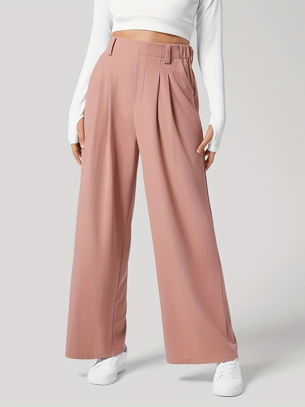 High-Rise Wide Leg Pants in Mauve Pink